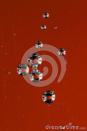 Texture of air bubbles group in water on red backroud Stock Photo