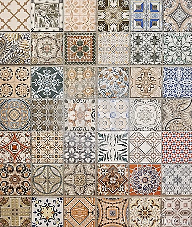 Texture - Array of colorful Mediterranean style square tiles Stock Photo
