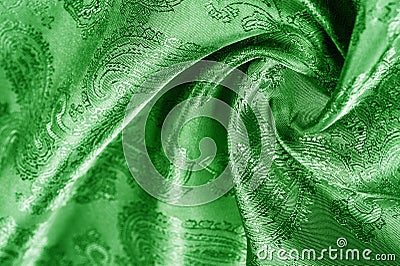 Texture, background blue, green, verdant, lawny, vealy, virid blushful fabric with a paisley pattern.based on traditional Asian Stock Photo