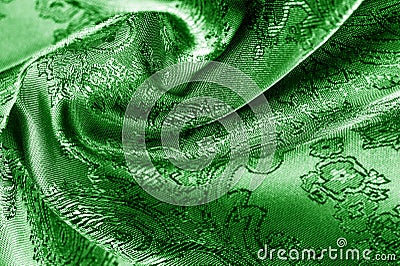 Texture, background blue, green, verdant, lawny, vealy, virid blushful fabric with a paisley pattern.based on traditional Asian Stock Photo