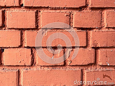 Texture, background. bricks are laid in one row and covered with a layer of red paint. volumetric 3d texture. concrete mix bricks Stock Photo