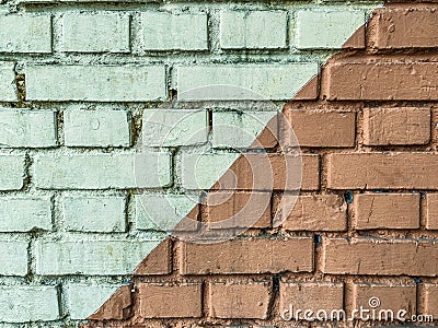 Texture, background. the bricks are laid in one row and covered with a layer of red and white paint. volumetric 3d texture. Stock Photo