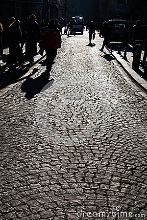 texture background of cobblestone paved street Stock Photo