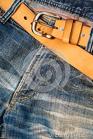 Texture background of jeans , Pocket and belt detail Stock Photo
