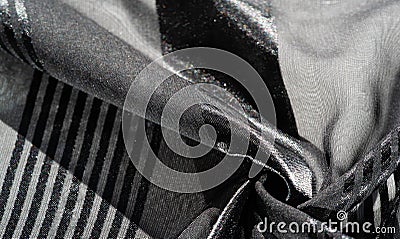 Texture, background, pattern, collection, light transparent silk fabric with stripes of different size, black. exquisite luxury Stock Photo