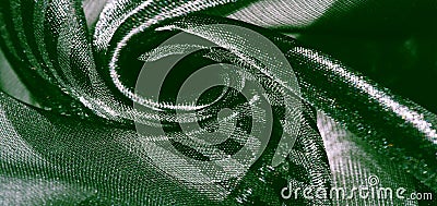 Texture, background, pattern, collection, light transparent silk fabric with stripes of different size, green. exquisite luxury Stock Photo