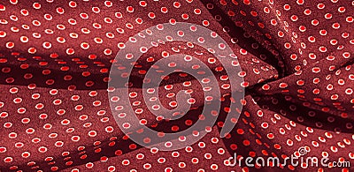 Texture background, pattern, red silk fabric with red polka dots. Light and silky-soft satin pendant is perfect for your design, Stock Photo