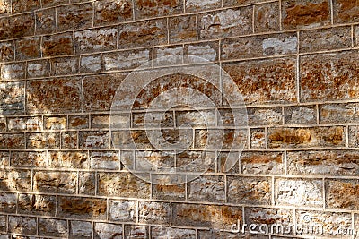 Texture background of a 19th century stone brick wall with restored mortar Stock Photo