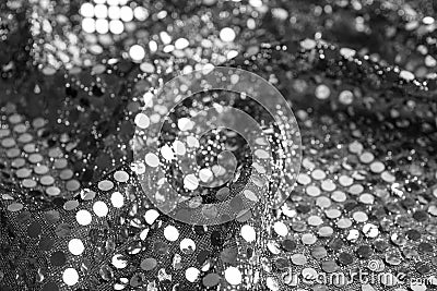 Texture of beautiful silver fabric with paillettes as background, closeup Stock Photo