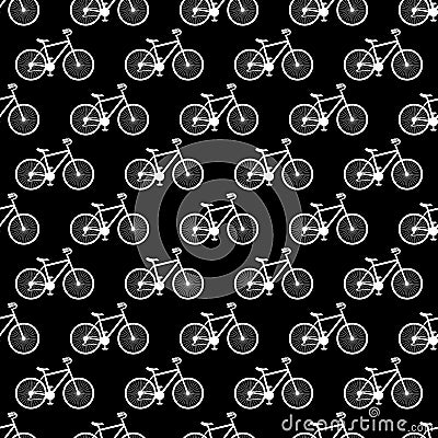 Texture with bicycles pictograms. Bicycles seamless background. Bikes silhouette on black Stock Photo