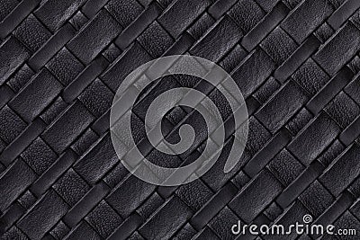 Texture of black leather background with wicker pattern, macro Stock Photo