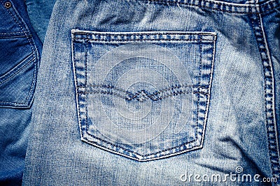 Texture of blue denim fabrics with pocket Editorial Stock Photo