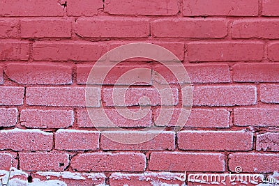 texture of bright red brick wall on a frost day. Stock Photo