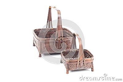 Texture of brown bamboo basket big and small on white backgrou Stock Photo