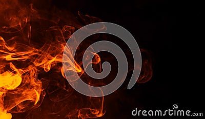 Texture of burn fire. Flames on isolated black background. Texture for banner,flyer,card Stock Photo