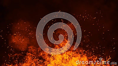 Texture of burn fire. Flames on isolated black background. Texture for banner,flyer,card Stock Photo