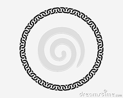Texture chain round frame. Circle border chains silhouette black and white isolated on background. Chainlet design element. Vector Illustration