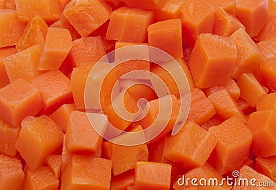 of texture of chopped carrot in squares Stock Photo