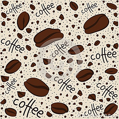 Texture. Coffee beans and the words Vector Illustration