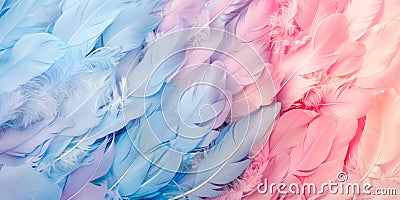 Texture of delicate blue and pink down feathers. Calmness and tranquility, tenderness Stock Photo