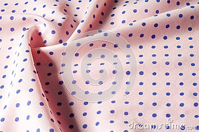 Texture. Drawing. Silk fabric. Polka blue on white background, I Stock Photo