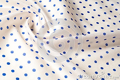 Texture. Drawing. Silk fabric. Polka blue on white background, I Stock Photo