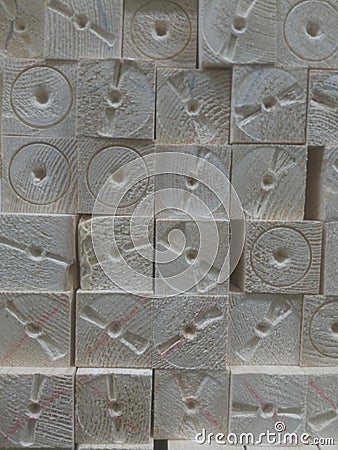 texture of the end saw cuts wood. Circles and squares. Stock Photo