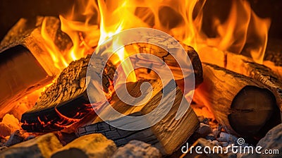 The texture of the fiery coals of a campfire. smoldering fire Stock Photo