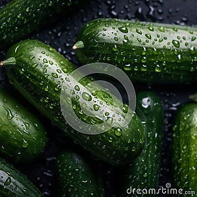 The texture of fresh green delicious zucchini with large drops of water, close-up, a good background for advertising vegetables, Stock Photo
