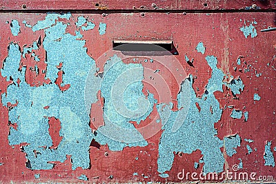 Texture of galvanized iron, painted red. Horizontal texture of red peeling paint with cracks Stock Photo