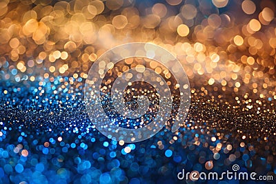 Texture of glares and glow on a gradient from blue to gold. Stock Photo