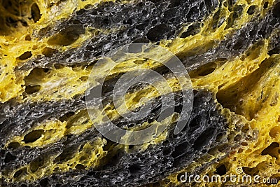 Texture of homemade slice of sourdough freshly baked bread on white background, activated carbon, pumpkin and curcuma spice Stock Photo