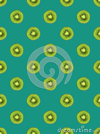 texture. Kiwi repeating seamless pattern on green background. Kiwi is cut. Stock Photo