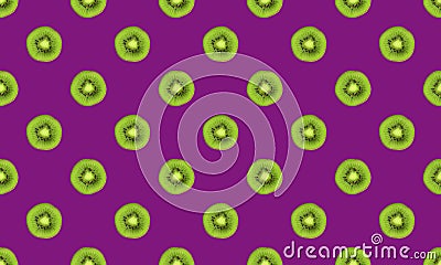 texture. Kiwi repeating seamless pattern on purple background. Kiwi is cut. Stock Photo