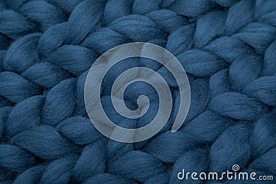 texture of knitted natural wool in blue Stock Photo