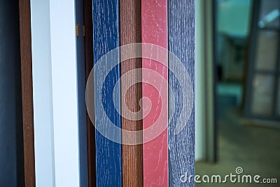 Texture, lamination of doors, drawing veneer, production of interior and metal doors Stock Photo