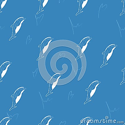 The texture of the marine fabric image dolphins Vector Illustration