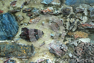 Texture of old antique wall of Castle with ancient colored masonry Stock Photo