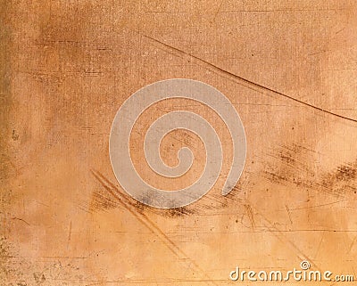 Texture of an old, dirty, heavily scratched and stained copper sheet Stock Photo