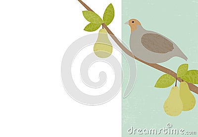 Textured partridge in a pear tree Vector Illustration