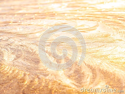 The texture of patterns of frost on the glass in winter. Stock Photo