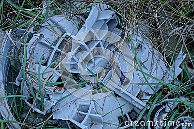 Texture of a pile of garbage from pieces of gray plastic Stock Photo