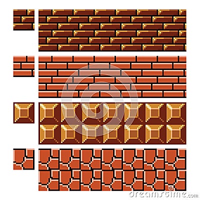 Texture for platformers pixel art vector - brick stone wall Vector Illustration