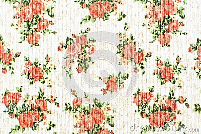 Texture, print and wale of fabric orange flowers pattern Stock Photo