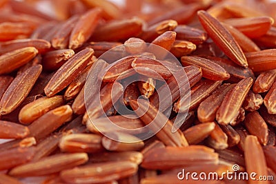 Texture of raw long grains of red rice, food Stock Photo