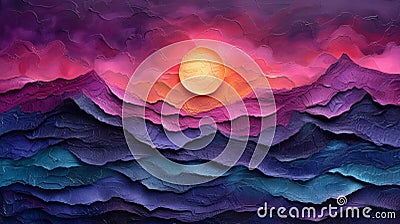Texture of rippling waves of magenta and turquoise weaving through the twilight sky Stock Photo