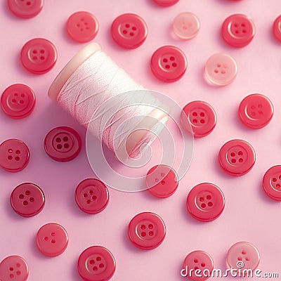 Texture with round pink buttons for sewing, needlework, and thread Stock Photo