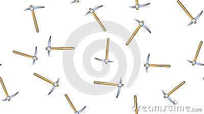 Texture, seamless abstract pattern of construction miner pickaxe with a wooden handle for repair, mining, excavation on a white Vector Illustration