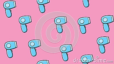 Texture seamless pattern blue hair dryer for drying hair on a pink background for girls Cartoon Illustration