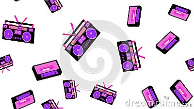 Texture seamless pattern from old vintage tape recorder for listening to audio cassettes from the 70`s, 80`s, 90`s. The background Vector Illustration